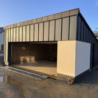Industrial metal cladding on a garage